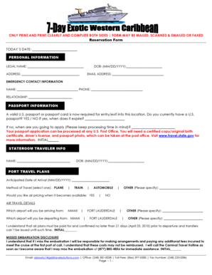 Carnival Cruise Reservation Form