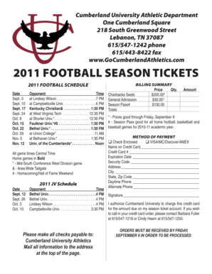 form guam cumberland university athletics pdffiller ticket season