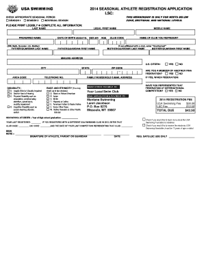 USA Swimming 2014 Athlete Registration Application