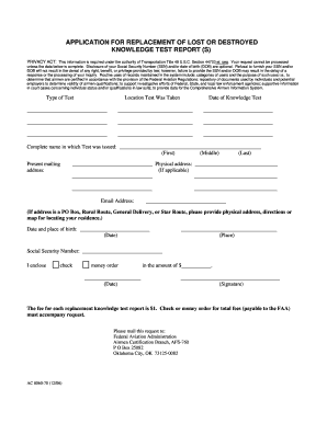 FAA Knowledge Test Report Replacement Application