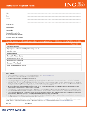 ING Vysya Bank Instruction Request Form