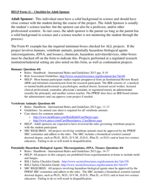 HELP Form 1 Checklist for Adult Sponsor
