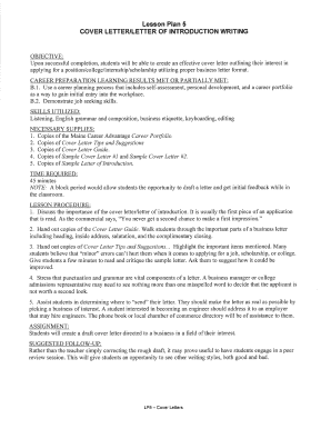 Sample letter of introduction for teaching job - Lesson Plan 5 - Teacher