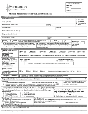 Master Application for Insurance Coverage