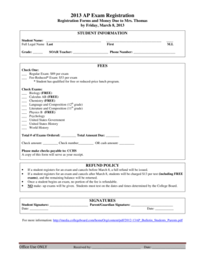 2013 AP Exam Registration Form