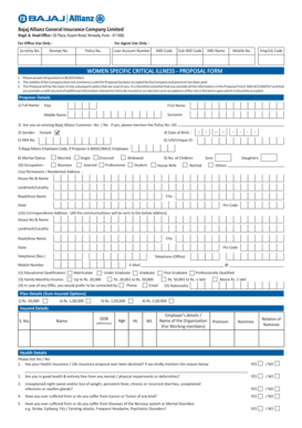 Women Specific Critical Illness Proposal Form