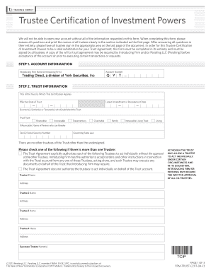 Trustee Certification of Investment Powers