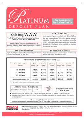 HDFC Platinum Deposit Application Form