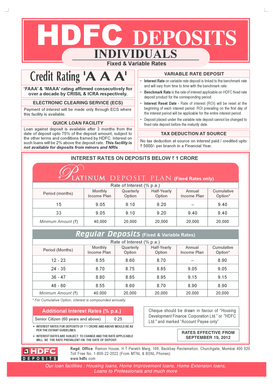 HDFC Deposit Application Form