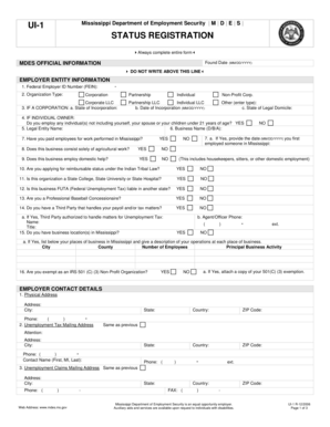 Mississippi UI-1 Status Registration Form