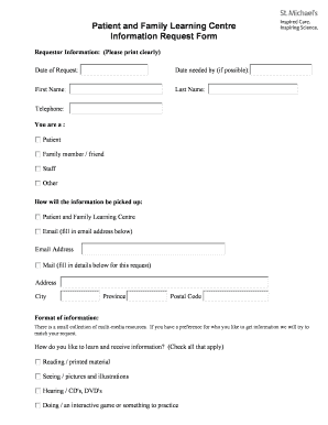 Patient and Family Learning Centre Information Request Form