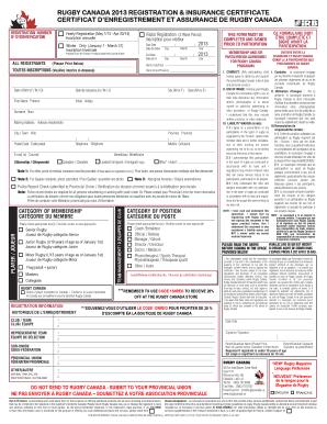 Rugby Canada 2013 Registration & Insurance Certificate