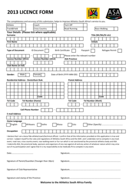 2013 Athletics South Africa Licence Form