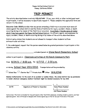 Poway Unified School District Trip Permit