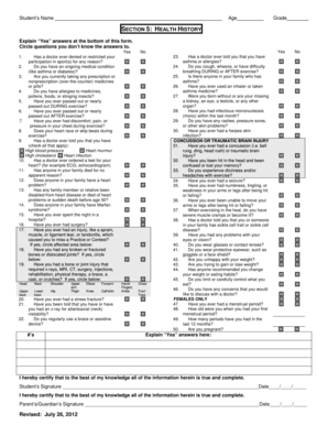 Student Health History Form