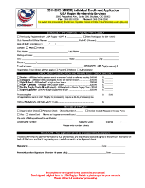 USA Rugby Minor Enrollment Application