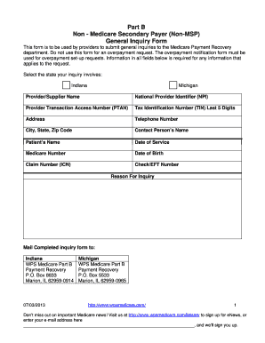 Non-Medicare Secondary Payer Inquiry Form