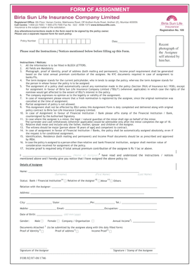 Insurance Policy Assignment Form