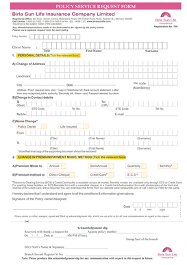 Policy Service Request Form
