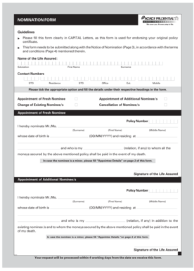 Life Insurance Nomination Form