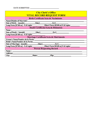 Vital Record Request Form