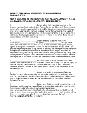 Solo Diving Liability Release Form
