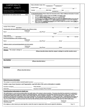 Camper Health History Form