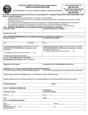 SD Medicaid Atypical Antipsychotics Prior Authorization Form