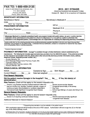 Mississippi Medicaid Synagis Prior Authorization Request Form