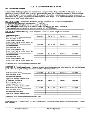 IRS Cost Basis Information Form