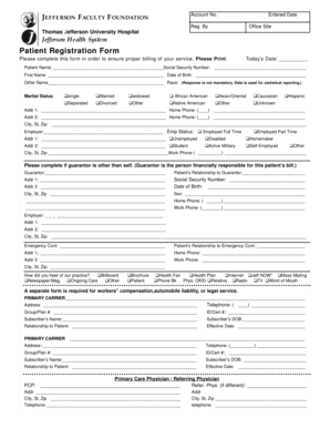 Hospital patient registration form - Patient Registration Form - Jefferson University Physicians