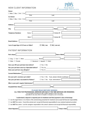Veterinary Patient Information Form