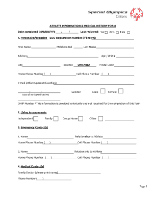 Athlete Information Form - Special Olympics Ontario