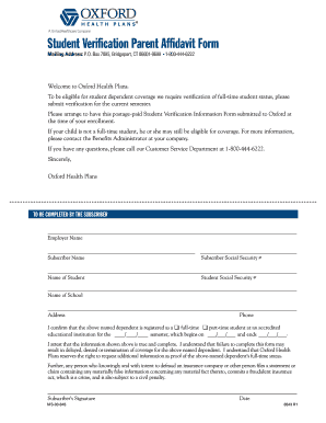Student Verification Parent Affidavit Form