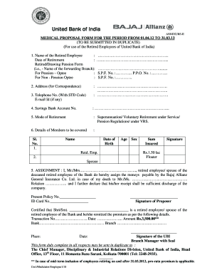 Medical Proposal Form for Retired Employees