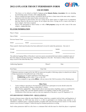 Ontario Hockey Tryout Permission Form