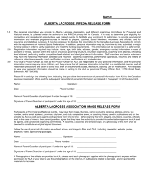 Alberta Lacrosse PIPEDA Release Form