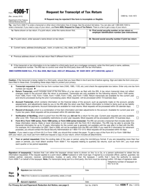 IRS Form 4506-T Request for Transcript of Tax Return