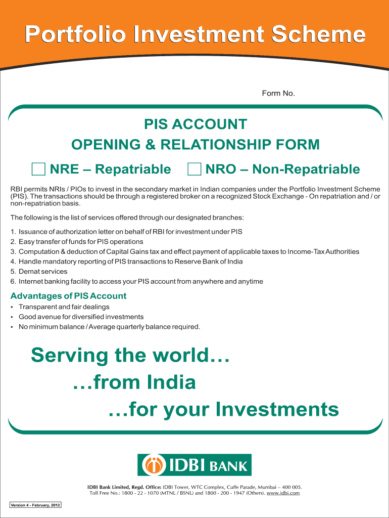Fillable Online PIS Application Form Final Text_New_15.02.12 - IDBI