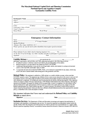 Maryland Gymnastics Liability Form