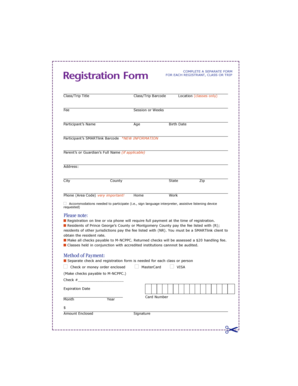 Maryland Arts Class Registration Form