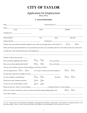 City of Taylor Application for Employment