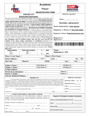 North Texas Soccer Academy Player Registration Form