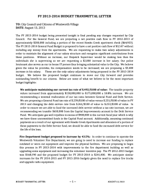 FY 2013-2014 BUDGET TRANSMITTAL LETTER - Westworth Village