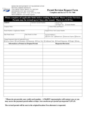 Missouri Motor Carrier Permit Revision Request Form