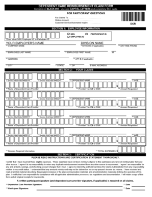 Dependent Care Reimbursement Claim Form