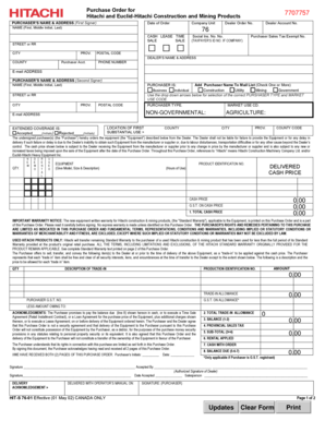 Hitachi Purchase Order Form