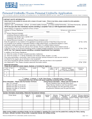 Personal Umbrella Insurance Application