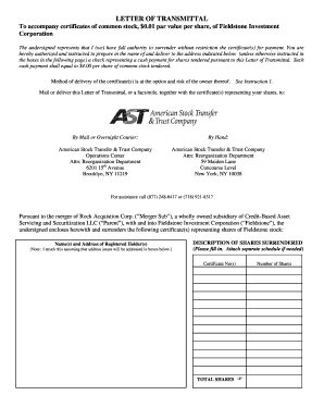Letter of Transmittal for Stock Surrender
