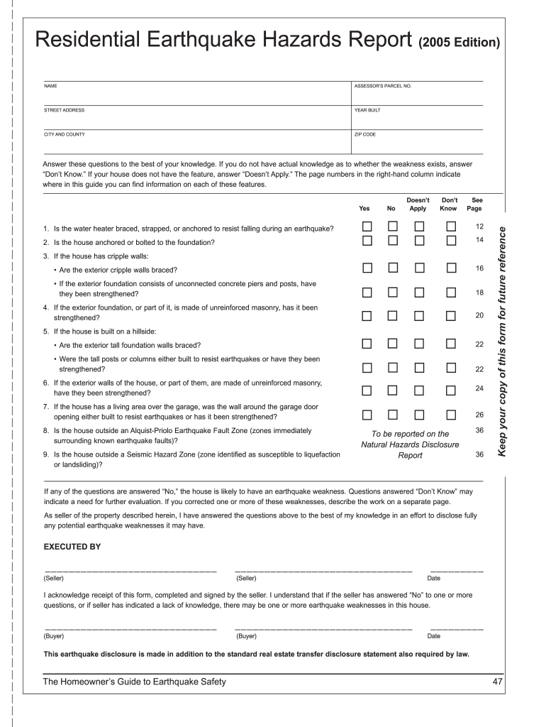 residential earthquake risk disclosure statement Preview on Page 1.